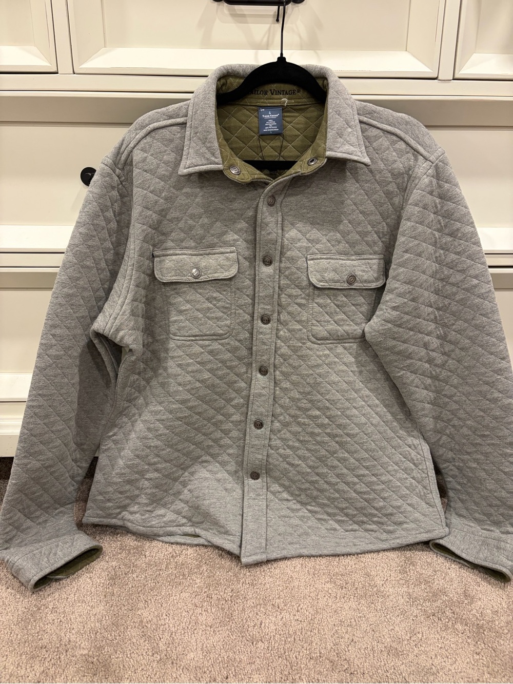 Tailor Vintage Quilted Light Gray Buttoned Jacket - Large